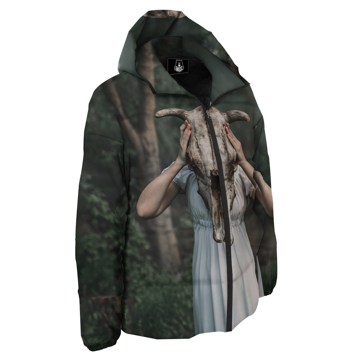 Girl With Animal Skull Print Down Jacket-grizzshop