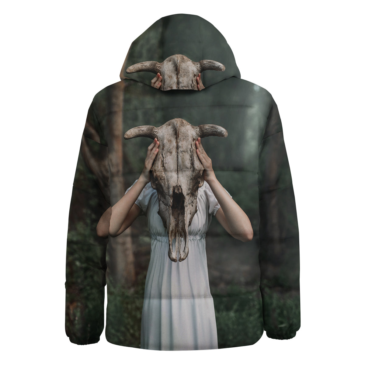 Girl With Animal Skull Print Down Jacket-grizzshop