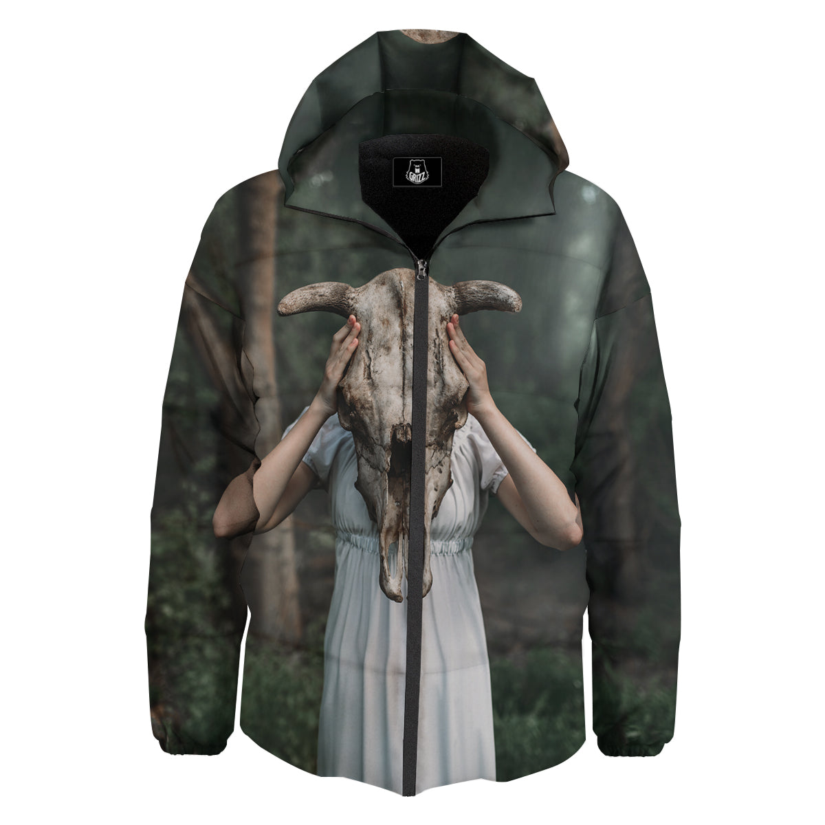 Girl With Animal Skull Print Down Jacket-grizzshop