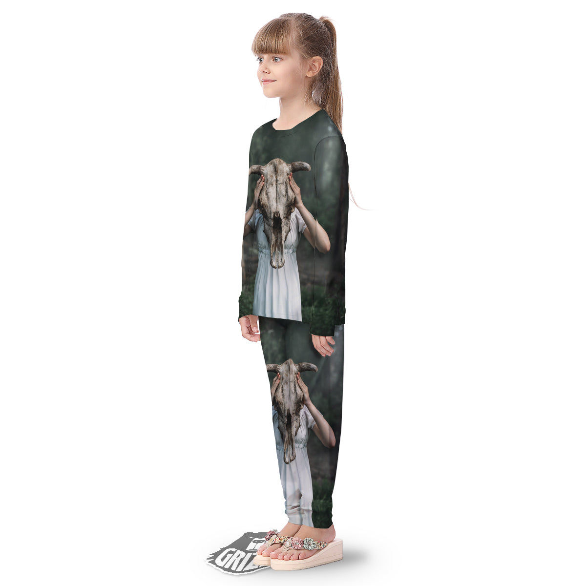 Girl With Animal Skull Print Kid's Pajamas-grizzshop