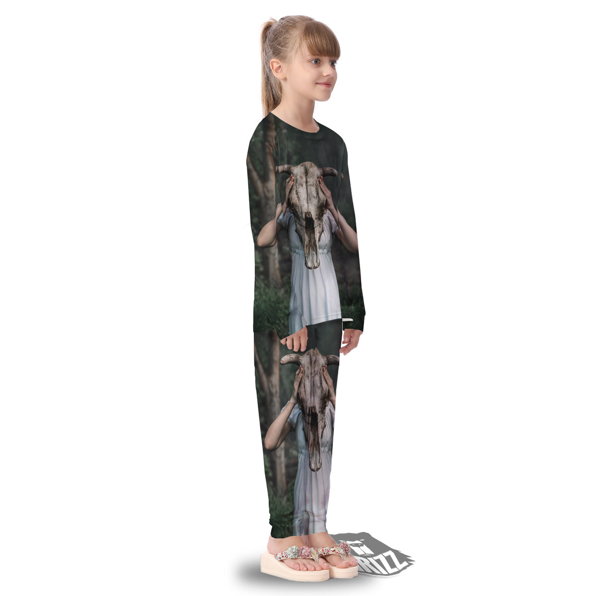 Girl With Animal Skull Print Kid's Pajamas-grizzshop