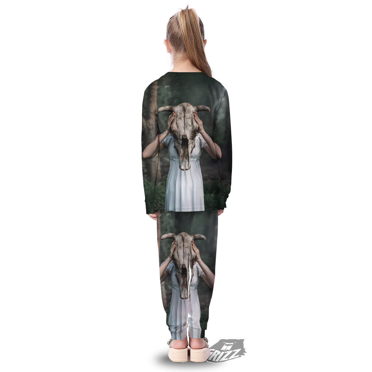 Girl With Animal Skull Print Kid's Pajamas-grizzshop