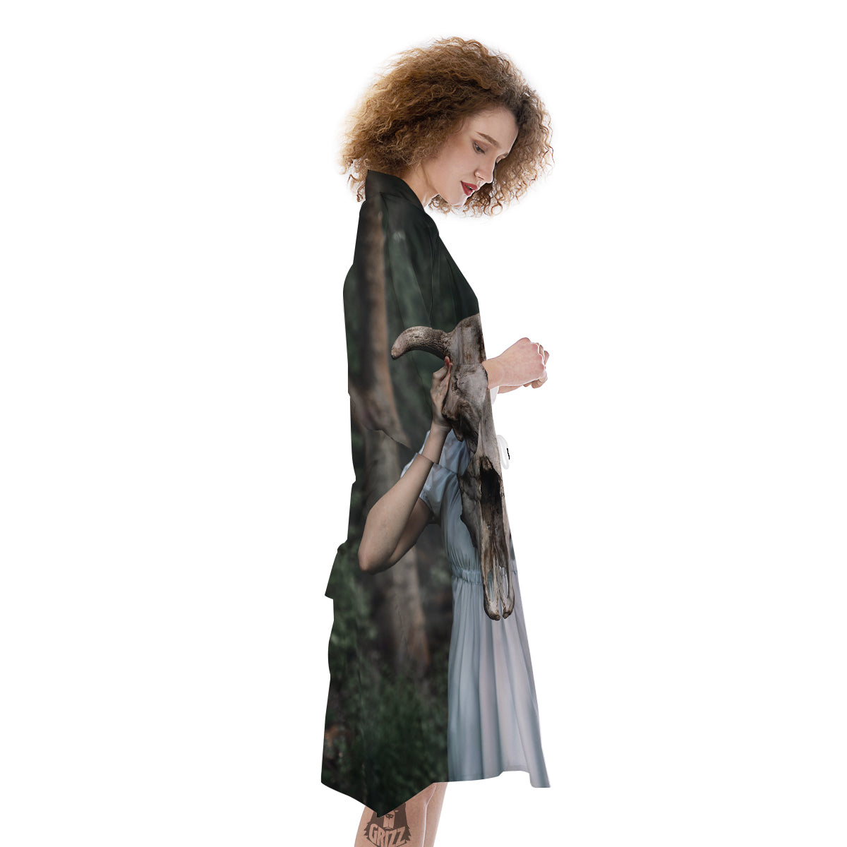 Girl With Animal Skull Print Kimono-grizzshop