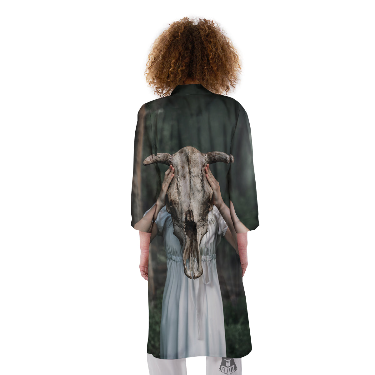 Girl With Animal Skull Print Kimono-grizzshop