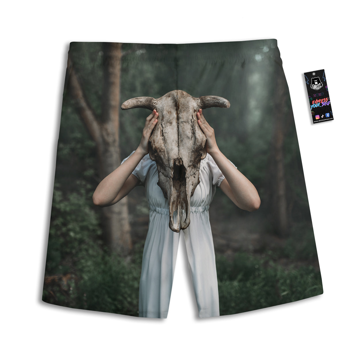 Girl With Animal Skull Print Men's Athletic Shorts