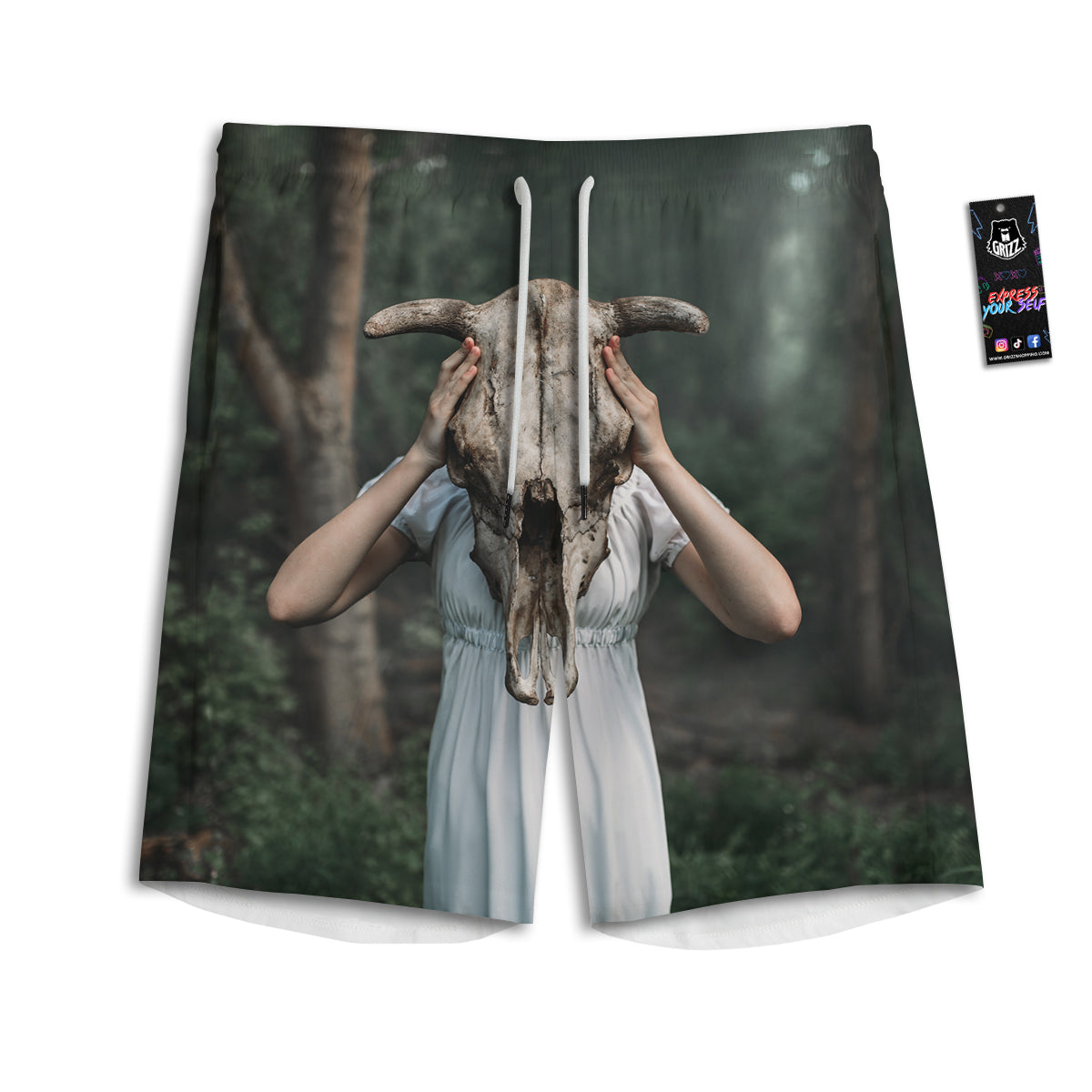 Girl With Animal Skull Print Men's Athletic Shorts