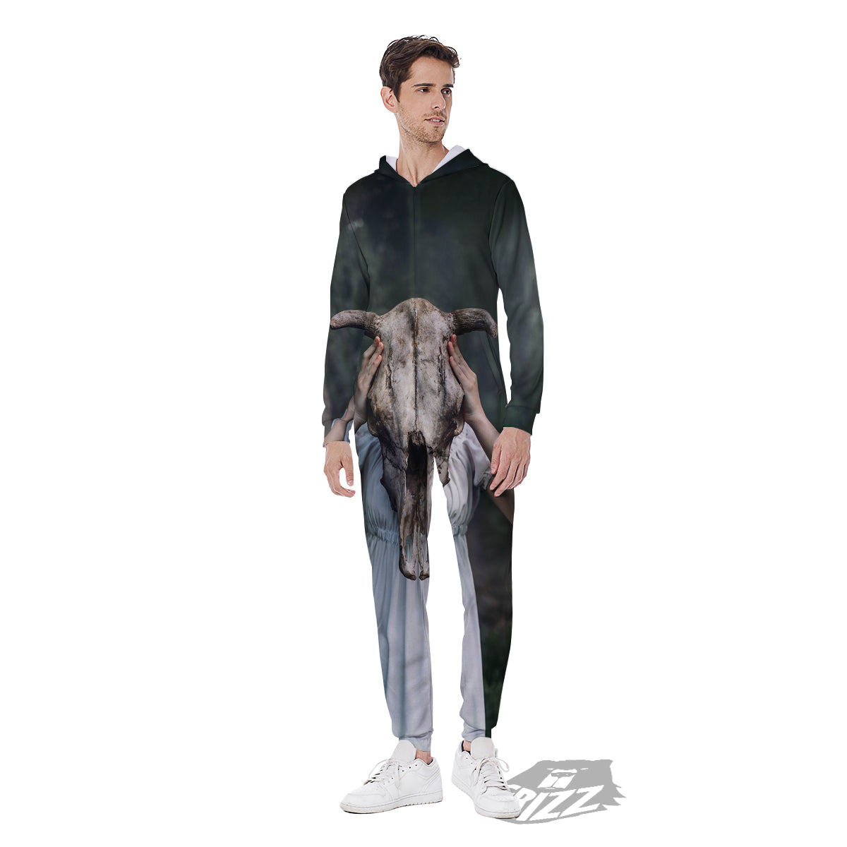 Girl With Animal Skull Print Men's Jumpsuit-grizzshop