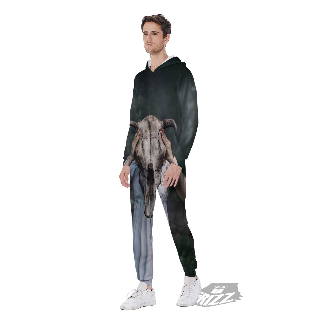 Girl With Animal Skull Print Men's Jumpsuit-grizzshop