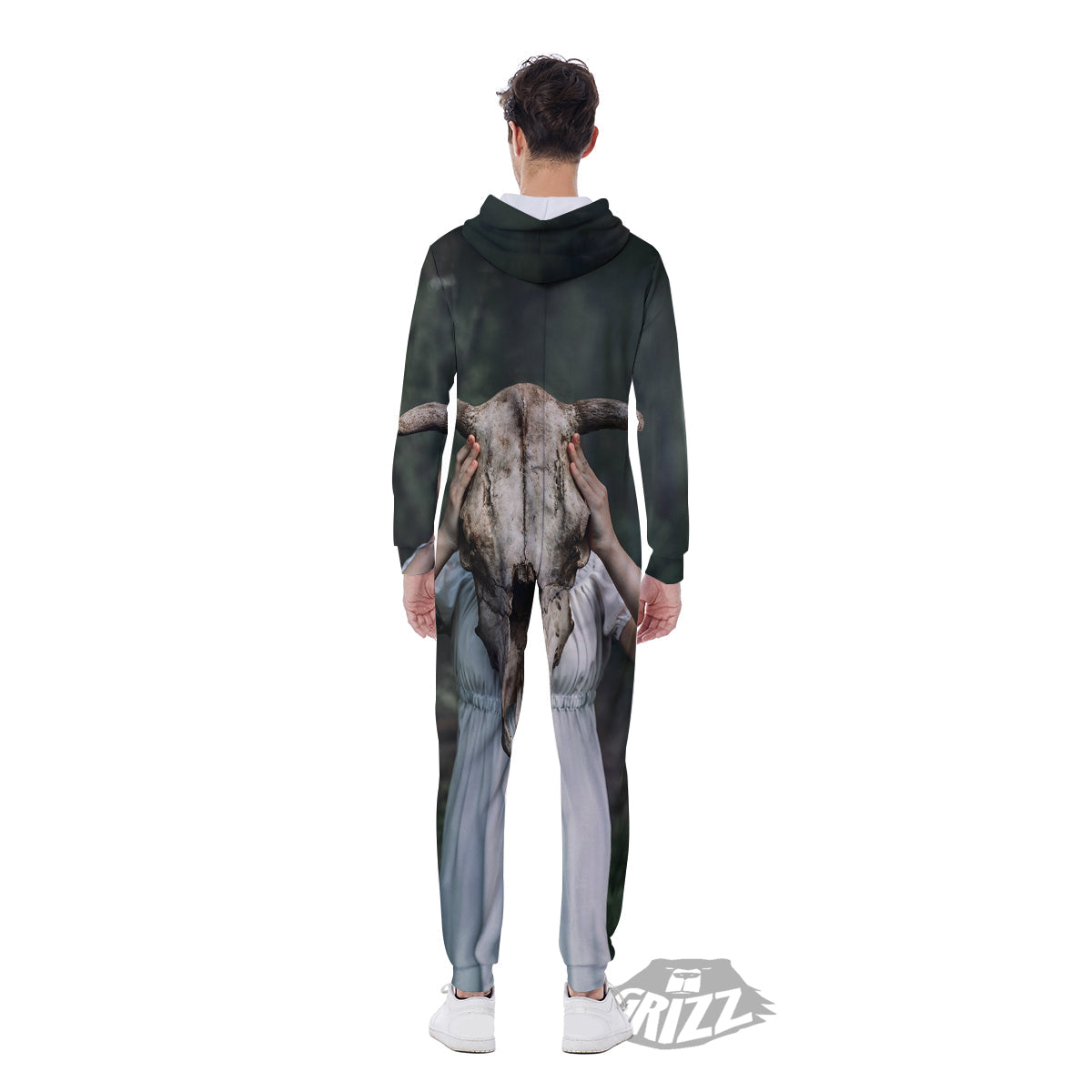 Girl With Animal Skull Print Men's Jumpsuit-grizzshop