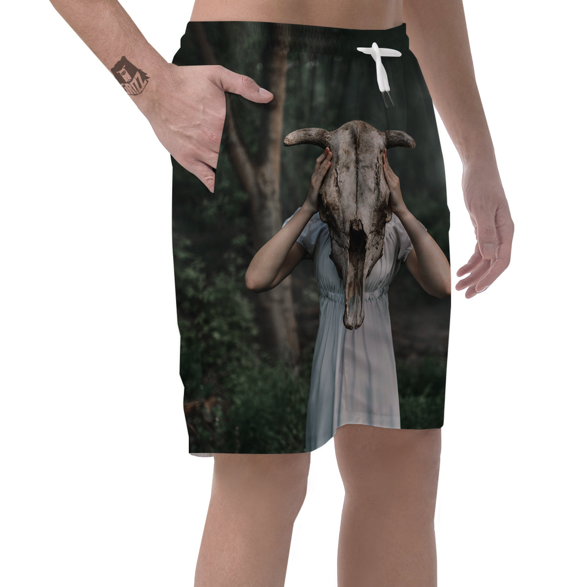 Girl With Animal Skull Print Men's Shorts-grizzshop