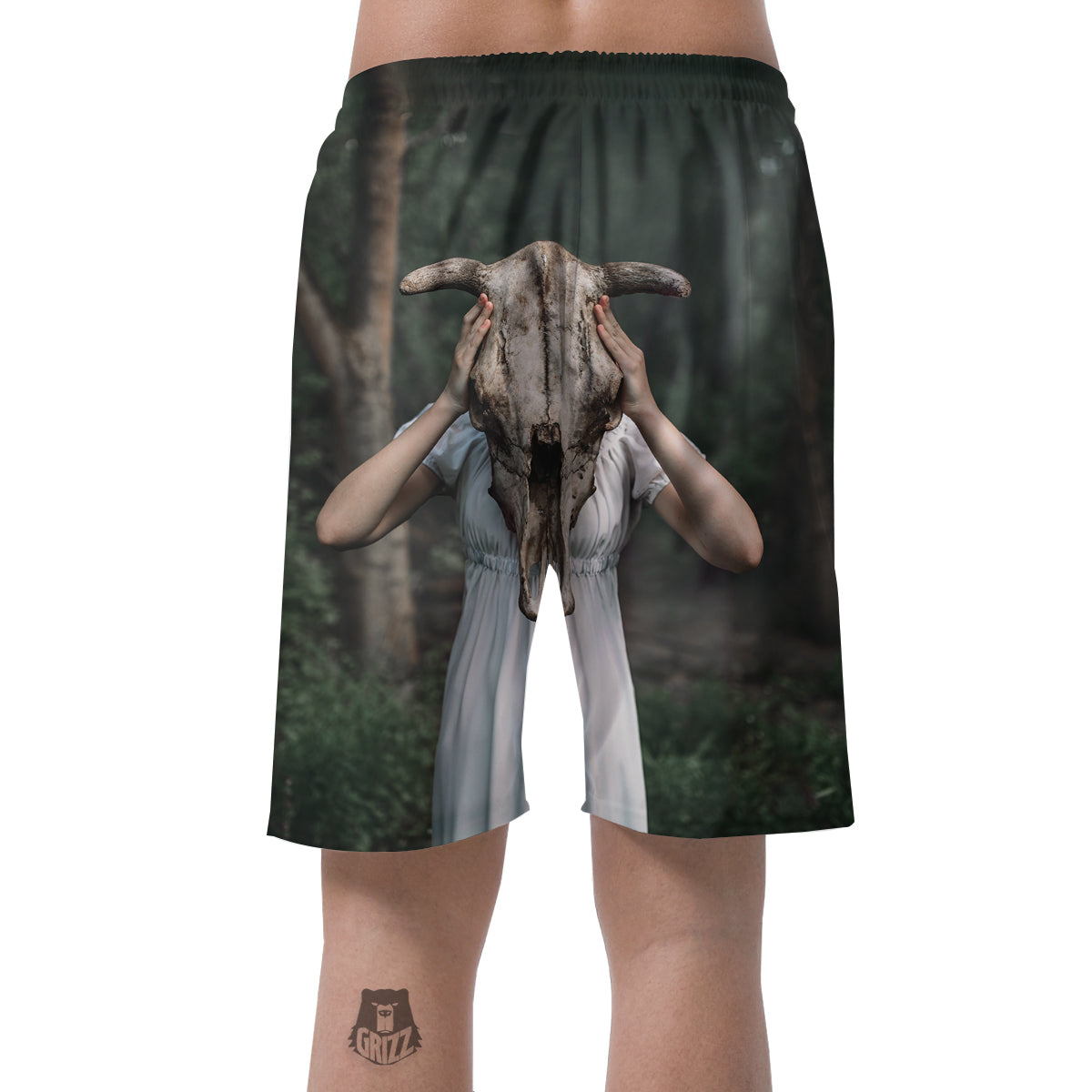 Girl With Animal Skull Print Men's Shorts-grizzshop
