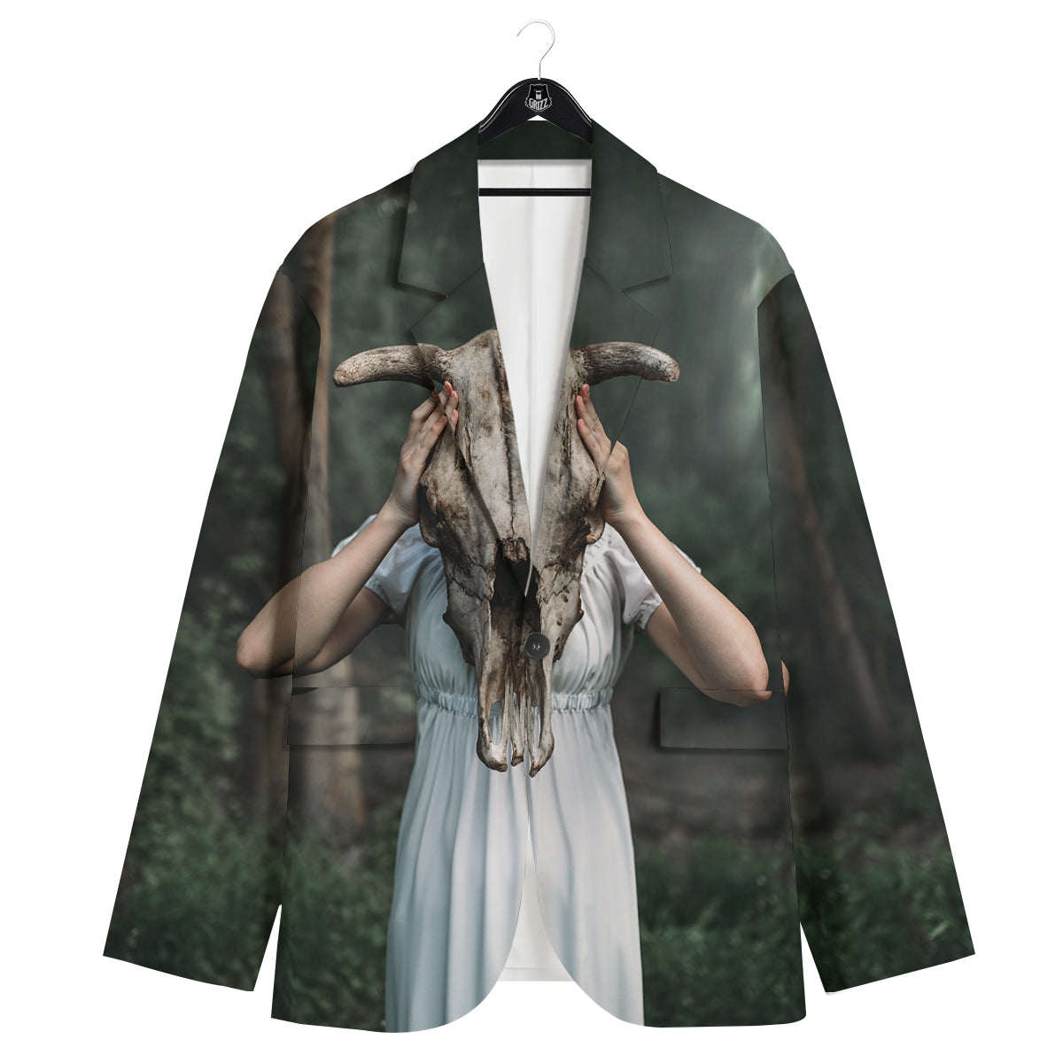 Girl With Animal Skull Print Men's Sport Coat-grizzshop