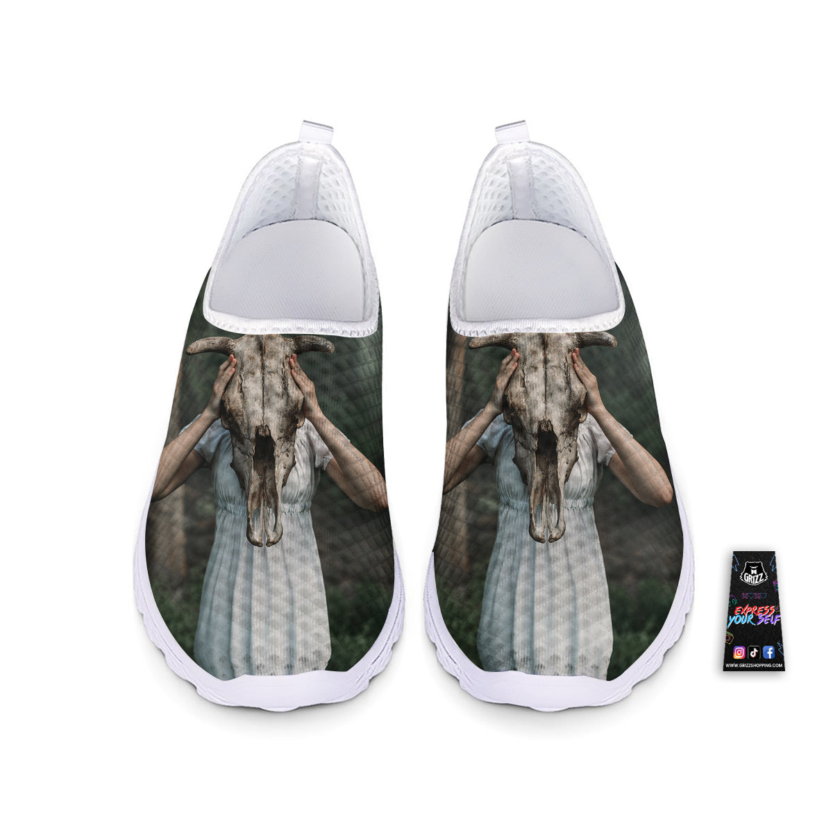 Girl With Animal Skull Print Nurse Shoes-grizzshop