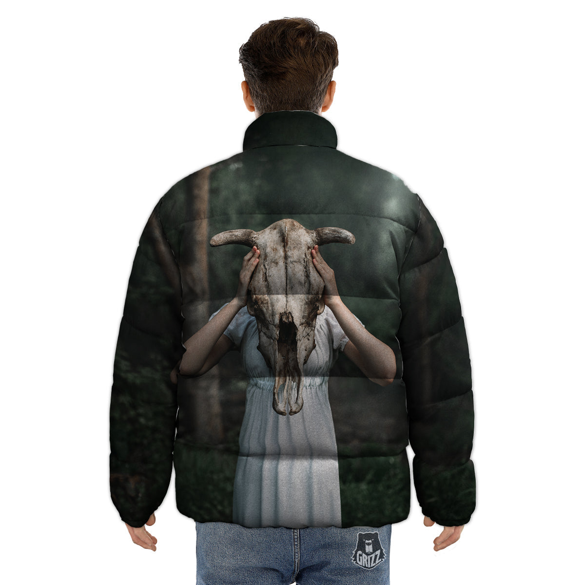 Girl With Animal Skull Print Puffer Jacket-grizzshop