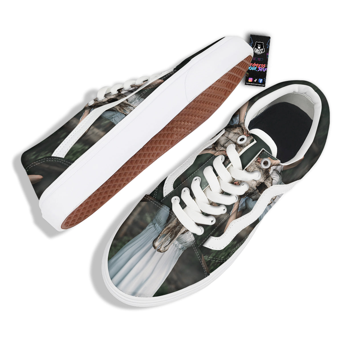 Girl With Animal Skull Print Skate Shoes-grizzshop