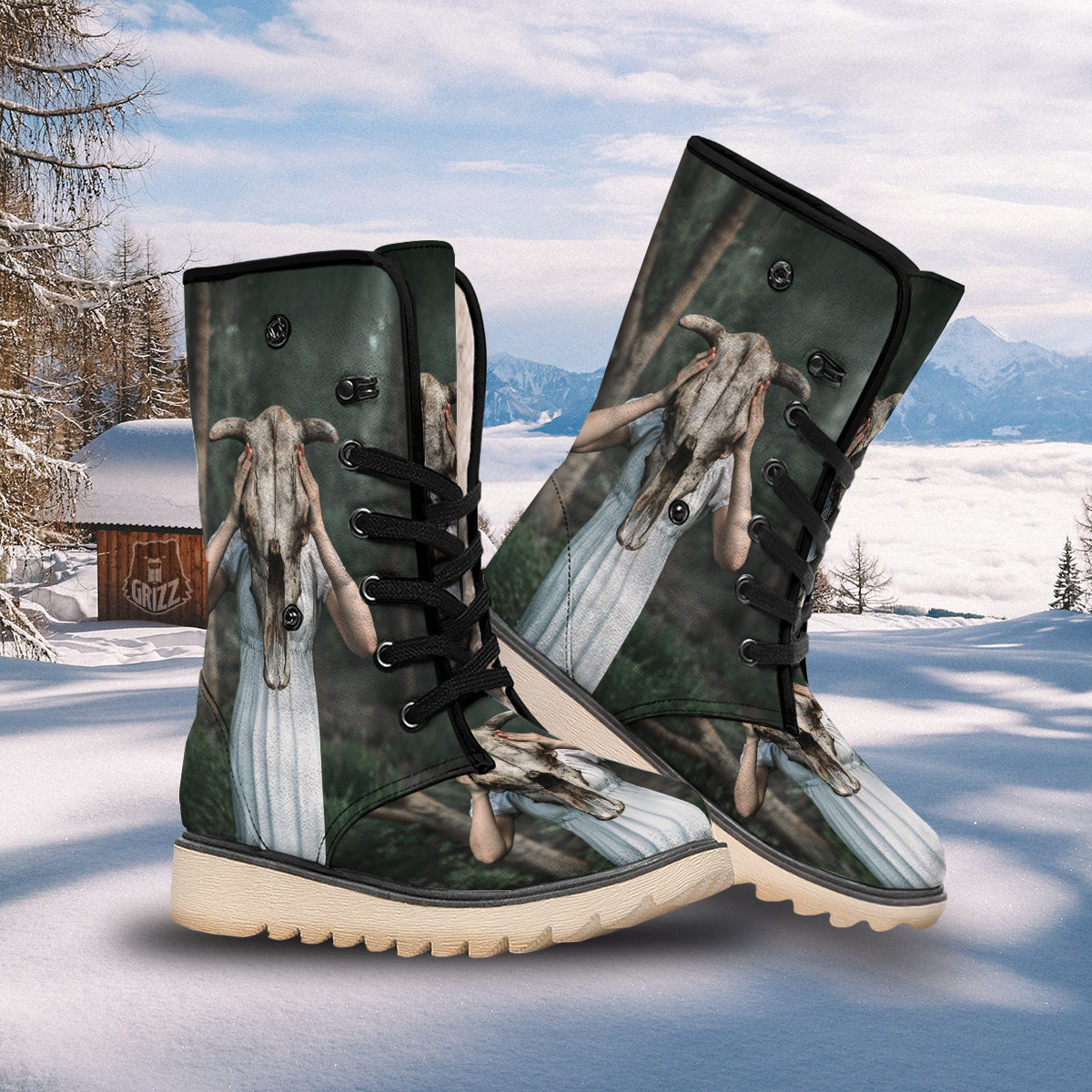 Girl With Animal Skull Print Snow Boots-grizzshop