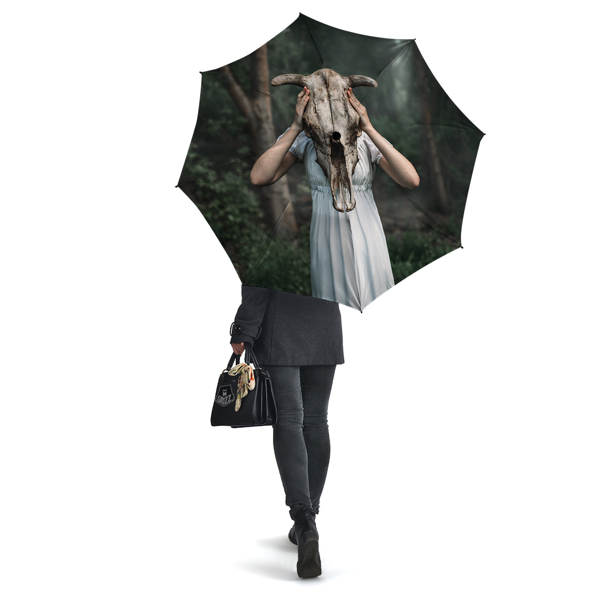 Girl With Animal Skull Print Umbrella-grizzshop