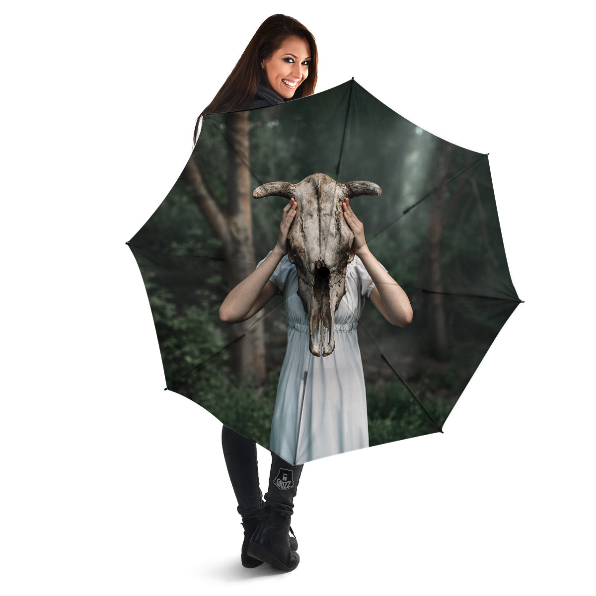 Girl With Animal Skull Print Umbrella-grizzshop