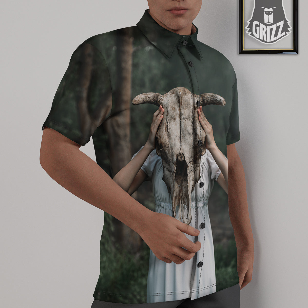 Girl With Animal Skull Print Untucked Shirts-grizzshop