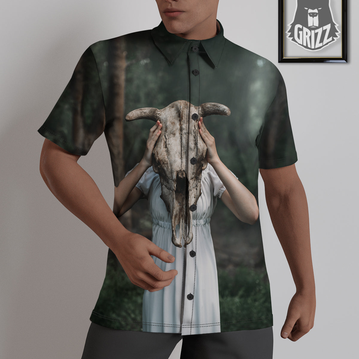 Girl With Animal Skull Print Untucked Shirts-grizzshop