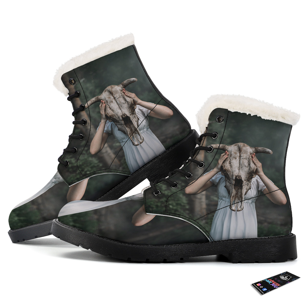 Girl With Animal Skull Print Winter Boots-grizzshop