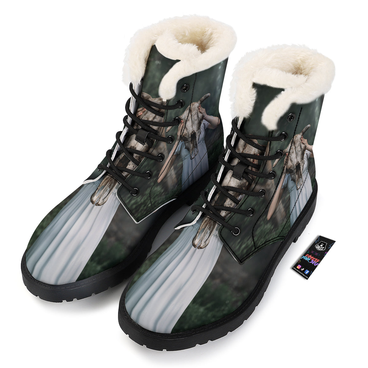 Girl With Animal Skull Print Winter Boots-grizzshop