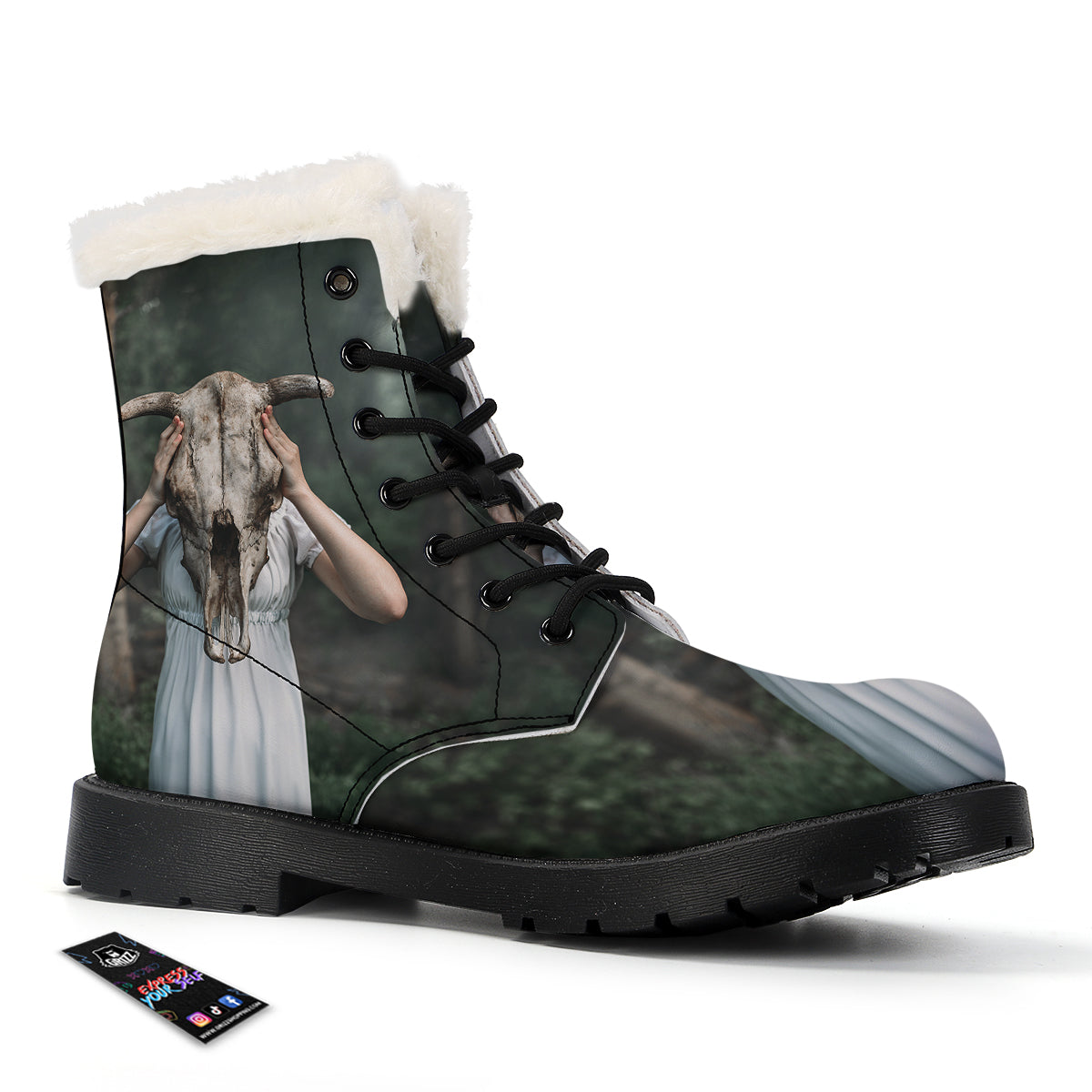 Girl With Animal Skull Print Winter Boots-grizzshop