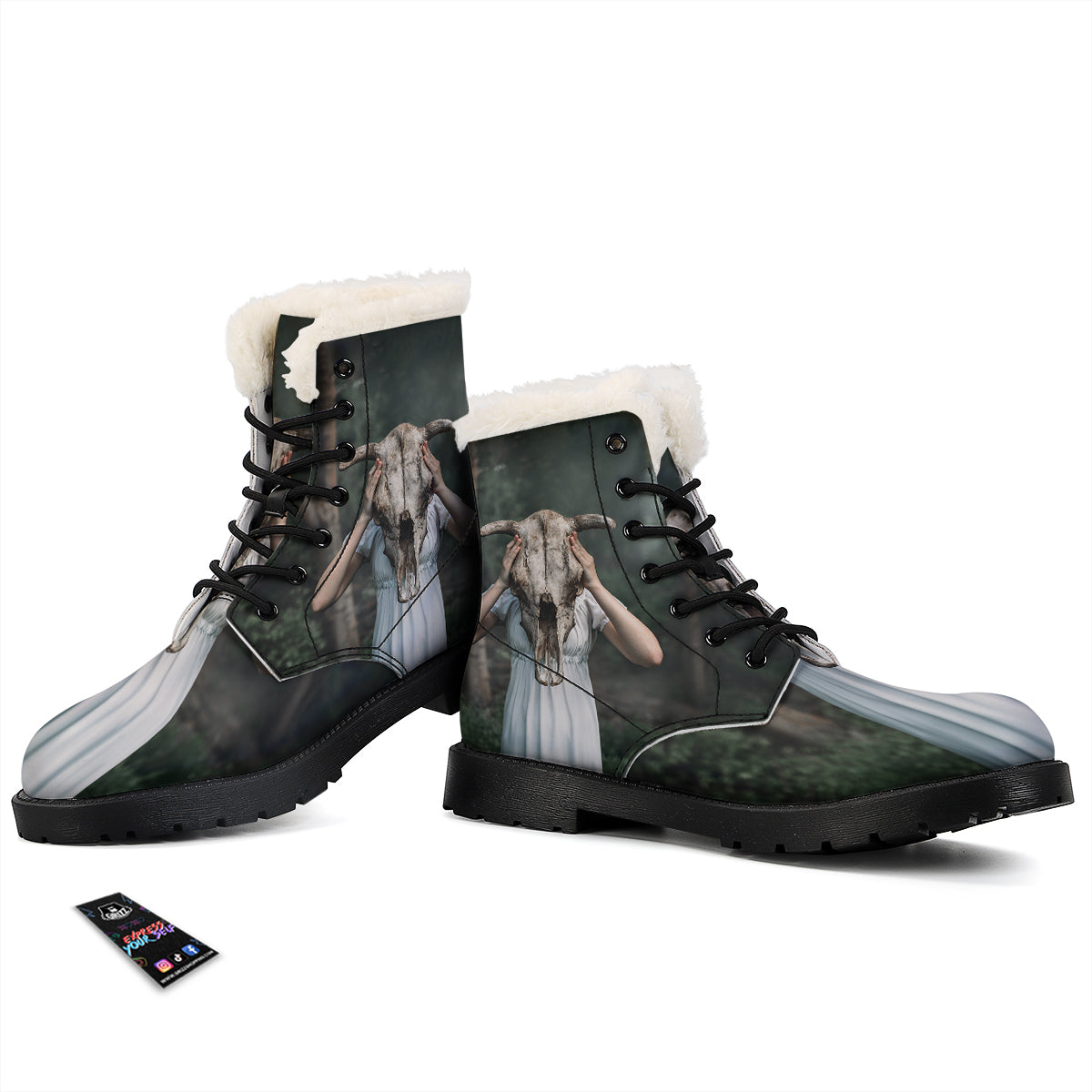 Girl With Animal Skull Print Winter Boots-grizzshop
