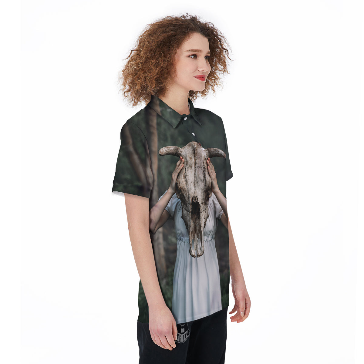 Girl With Animal Skull Print Women's Golf Shirts-grizzshop