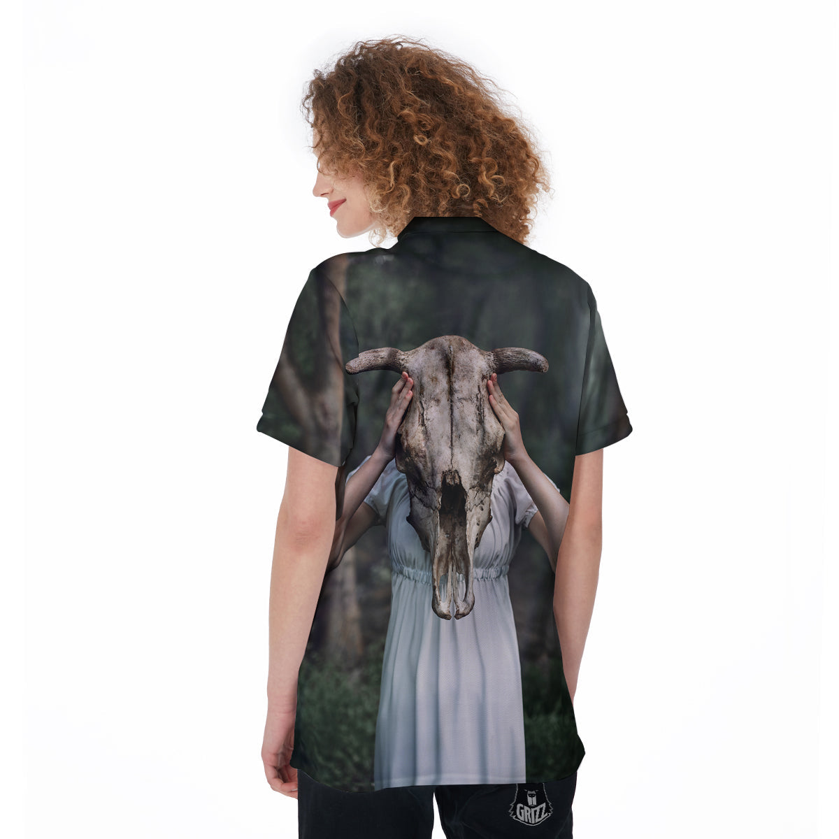 Girl With Animal Skull Print Women's Golf Shirts-grizzshop
