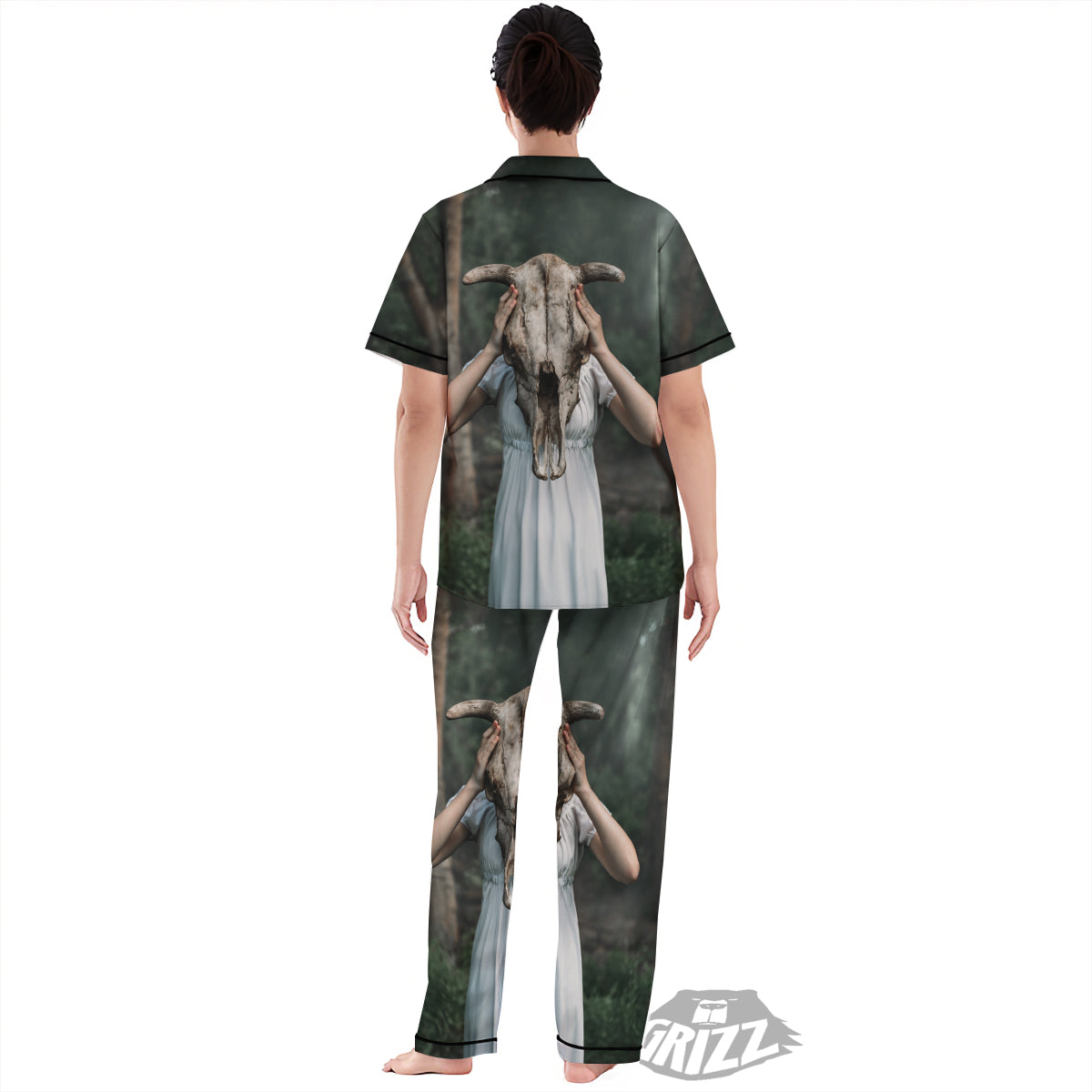 Girl With Animal Skull Print Women's Pajamas Set-grizzshop