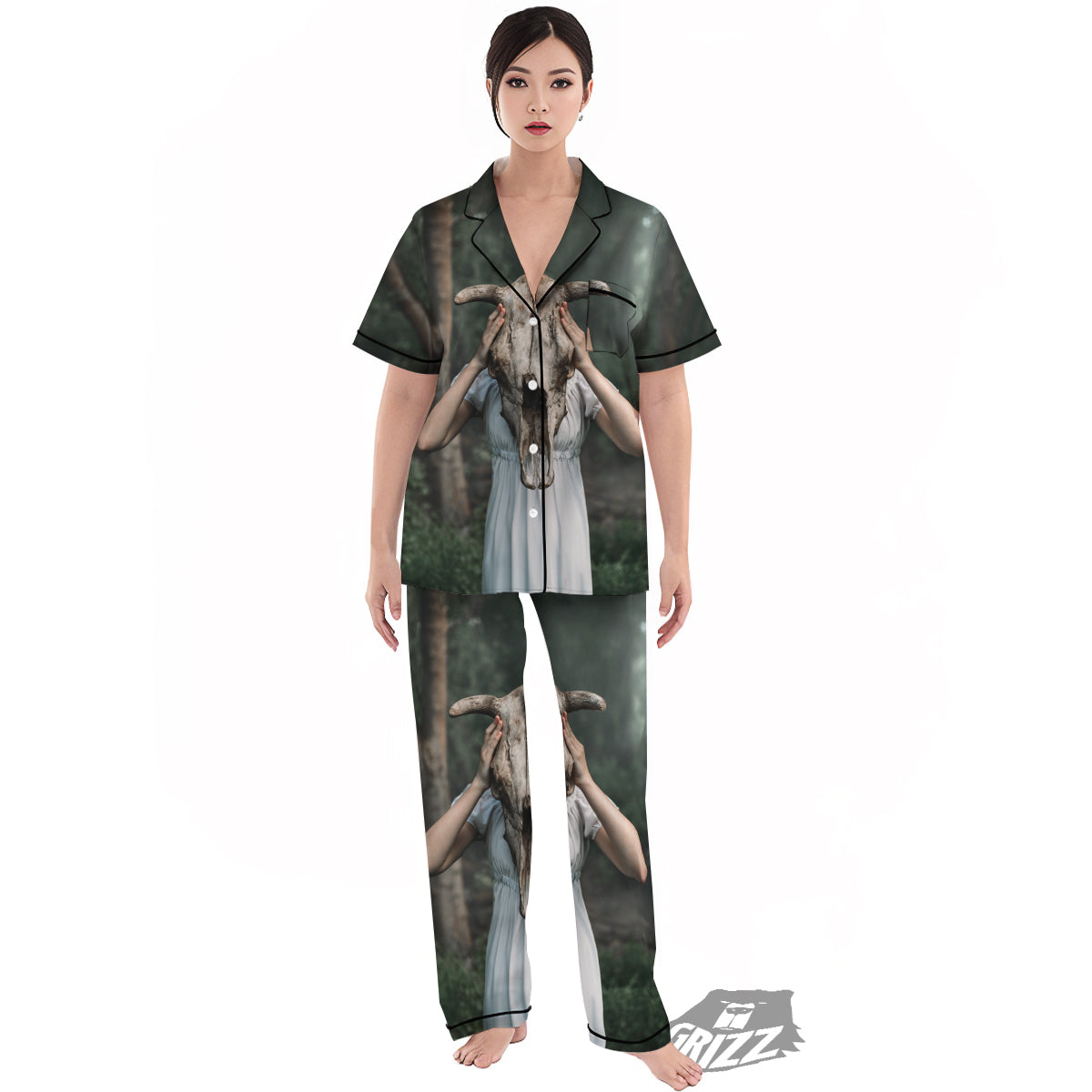 Girl With Animal Skull Print Women's Pajamas Set-grizzshop