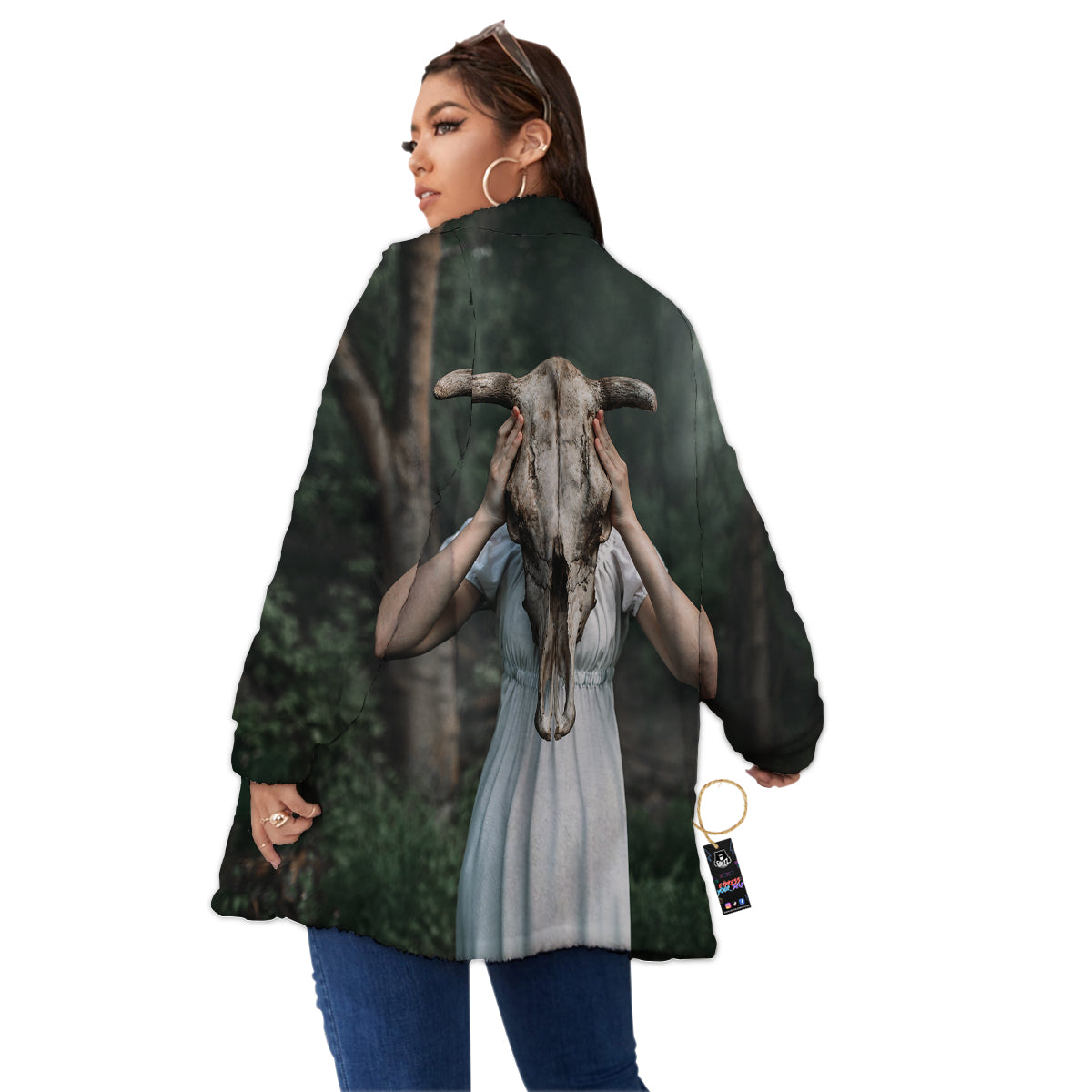Girl With Animal Skull Print Women's Sherpa Jacket-grizzshop