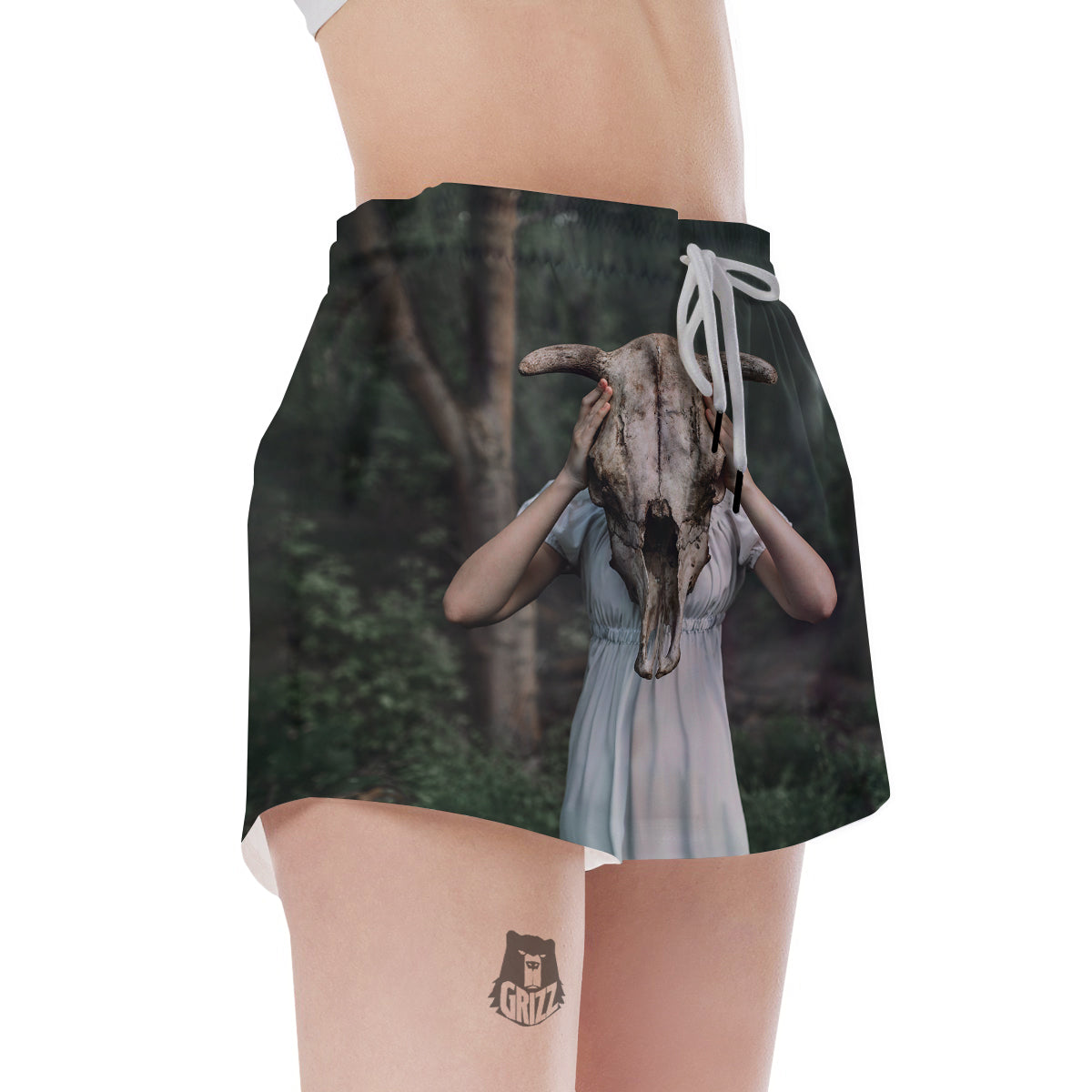 Girl With Animal Skull Print Women's Shorts-grizzshop