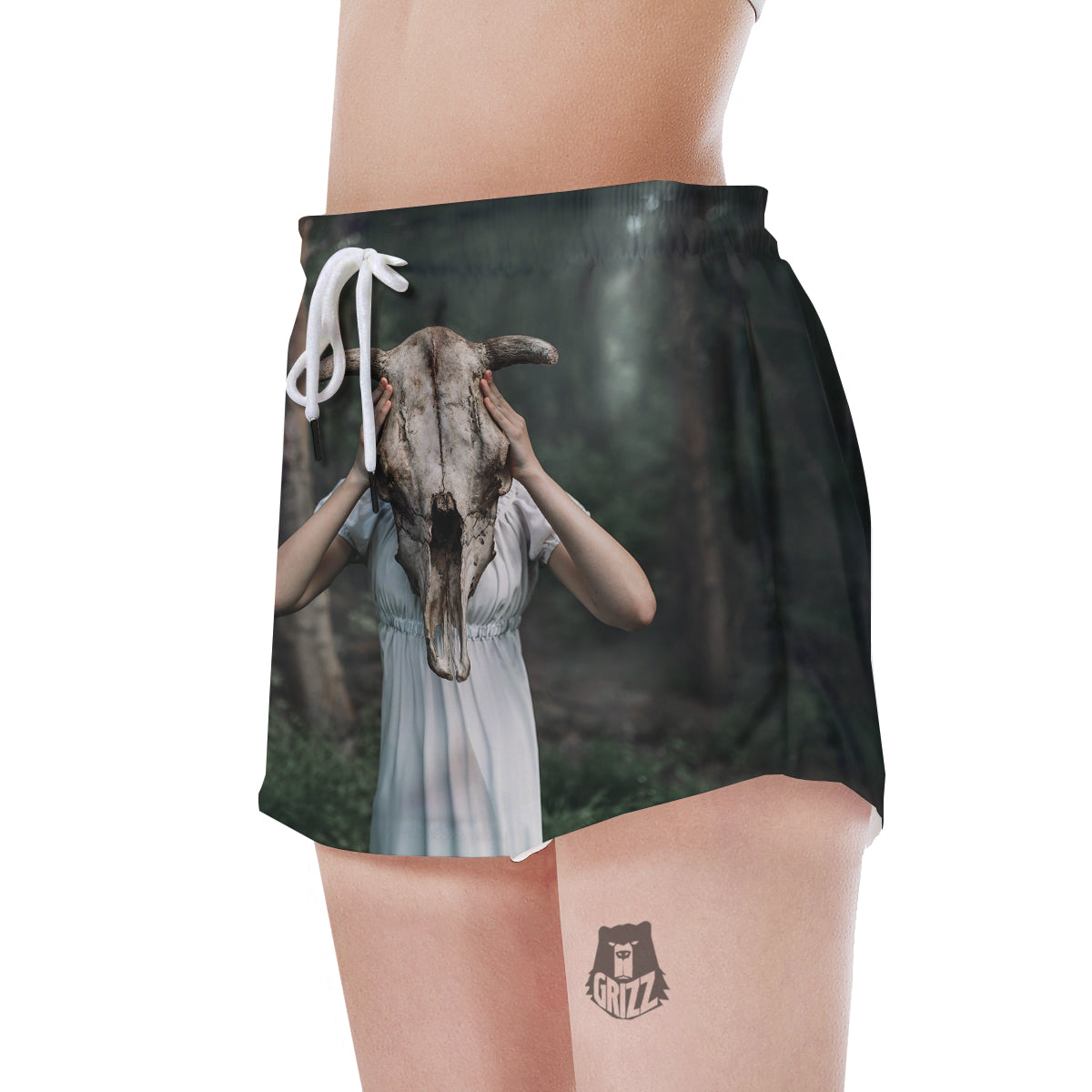 Girl With Animal Skull Print Women's Shorts-grizzshop