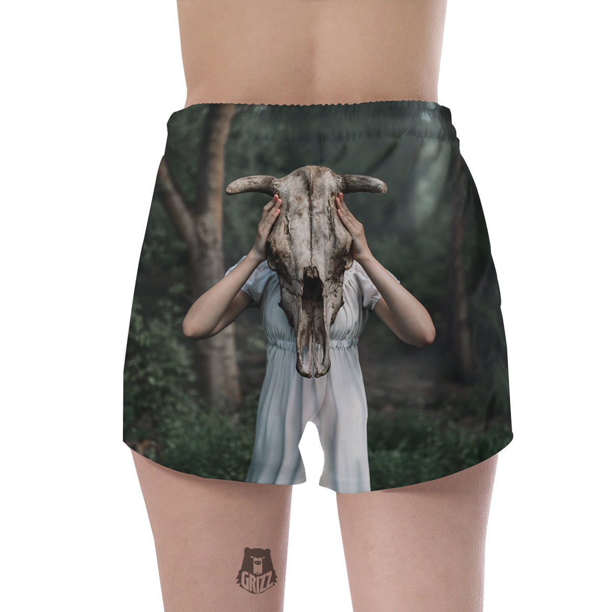 Girl With Animal Skull Print Women's Shorts-grizzshop