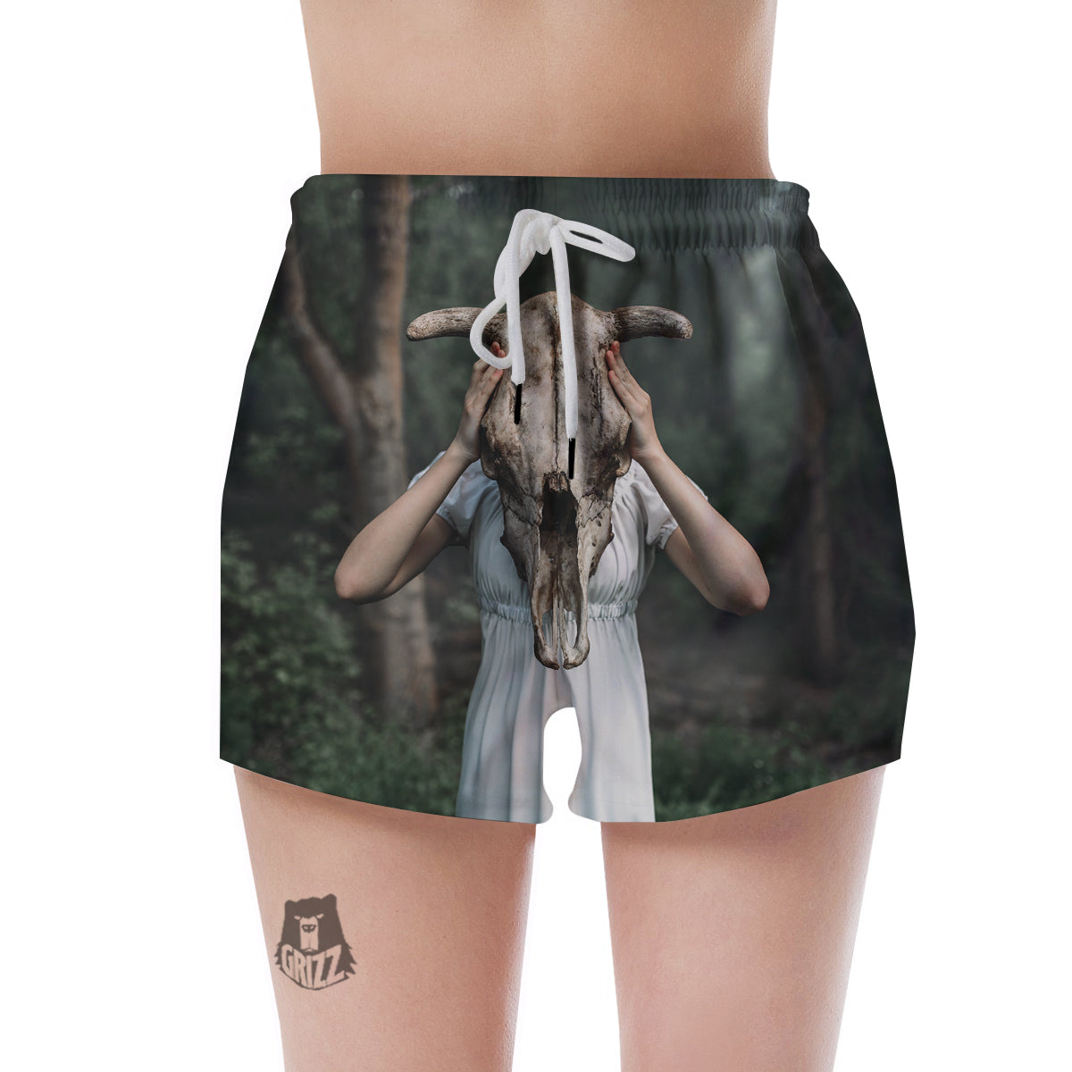 Girl With Animal Skull Print Women's Shorts-grizzshop