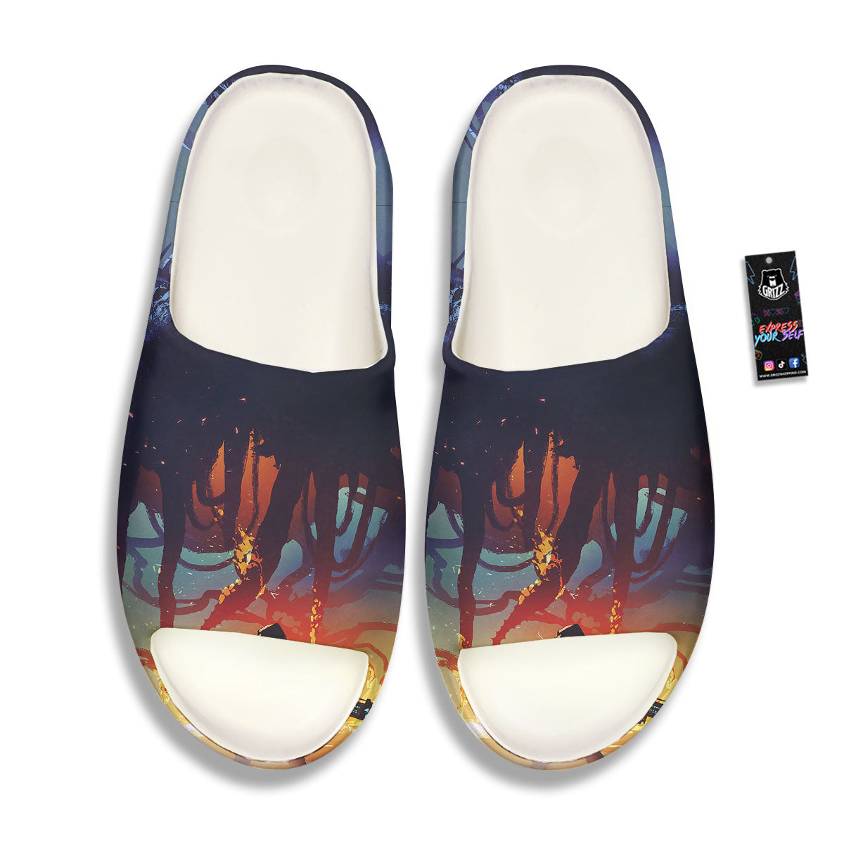 Girl Fight With Alien Octopus Monster Print Sandals-grizzshop