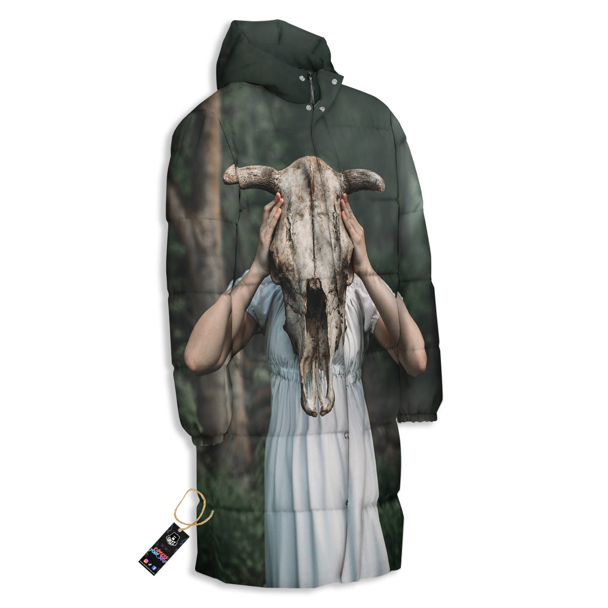 Girl With Animal Skull Print Long Down Jacket