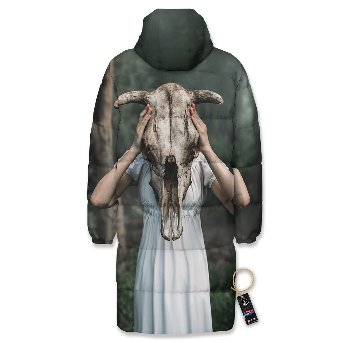 Girl With Animal Skull Print Long Down Jacket