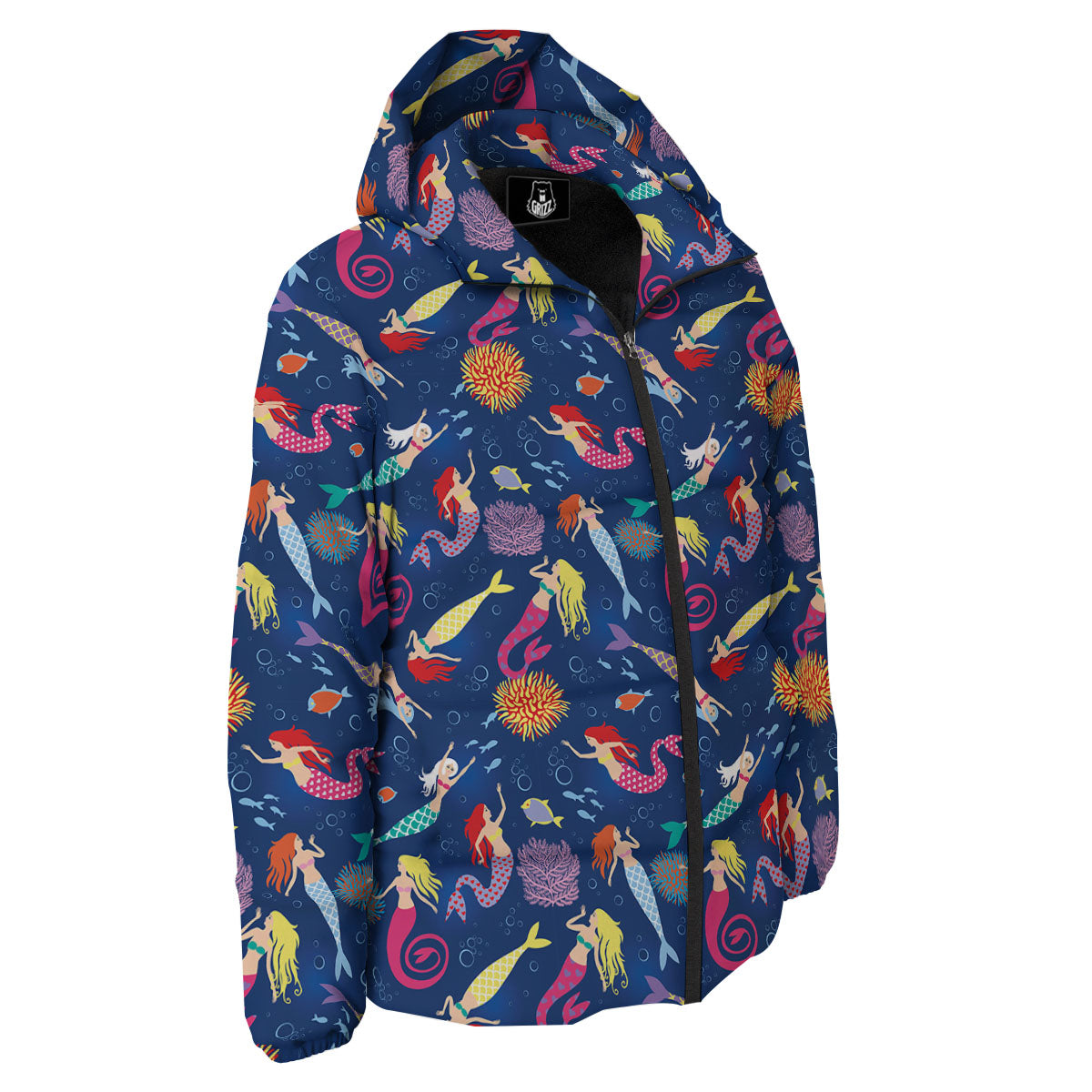 Girls Mermaid Print Pattern Down Jacket-grizzshop