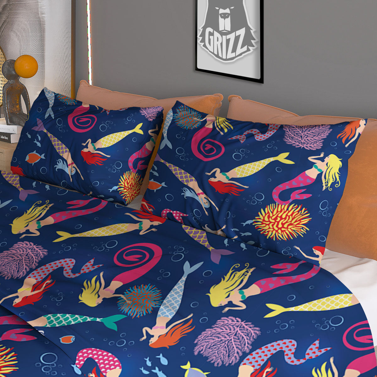 Girls Mermaid Print Pattern Duvet Cover Bedding Set
