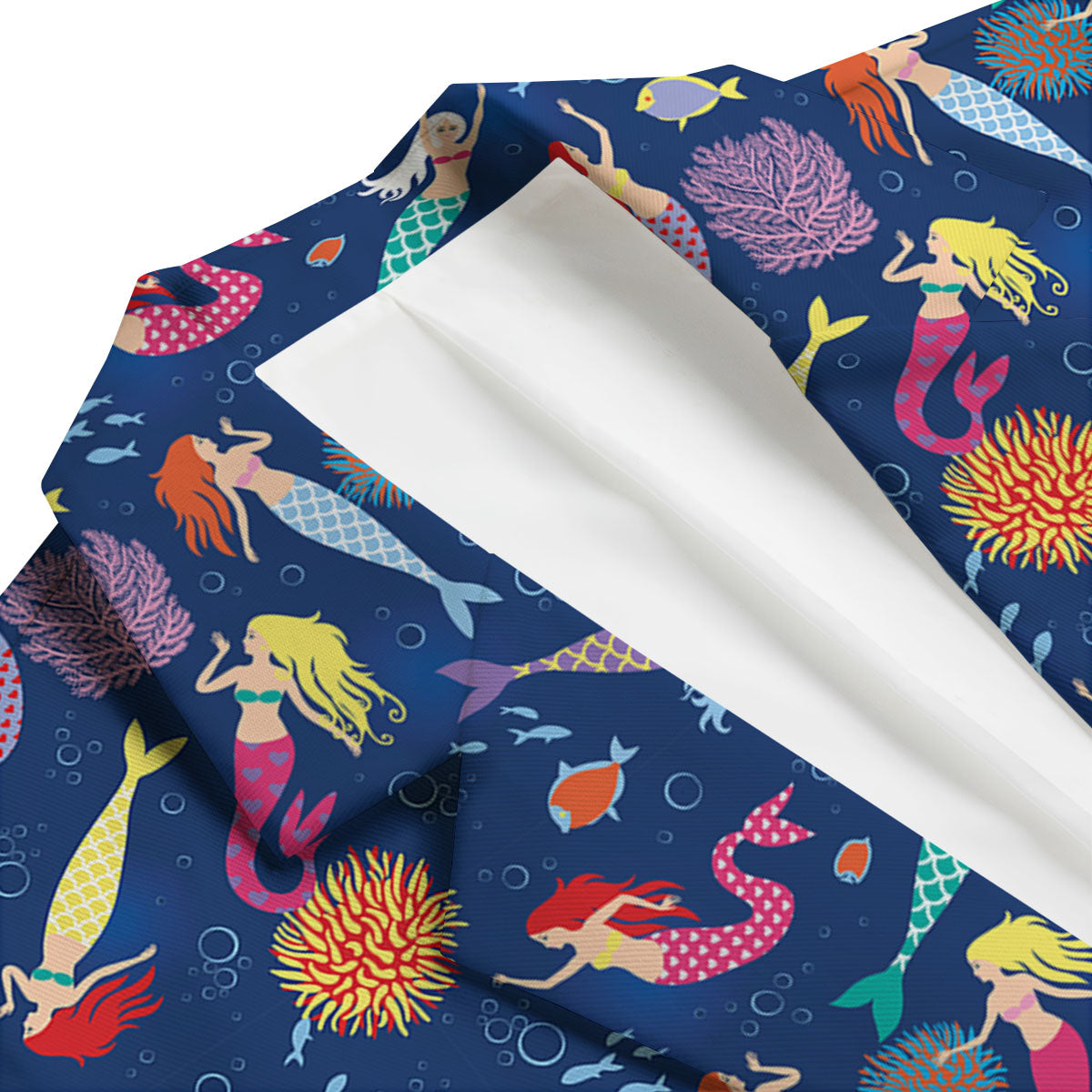 Girls Mermaid Print Pattern Men's Blazer-grizzshop