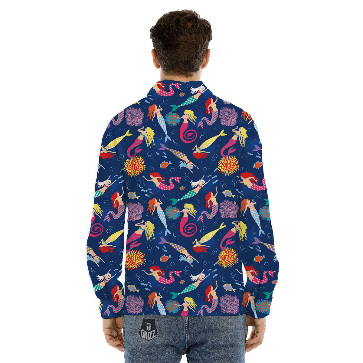 Girls Mermaid Print Pattern Men's Dress Shirts-grizzshop