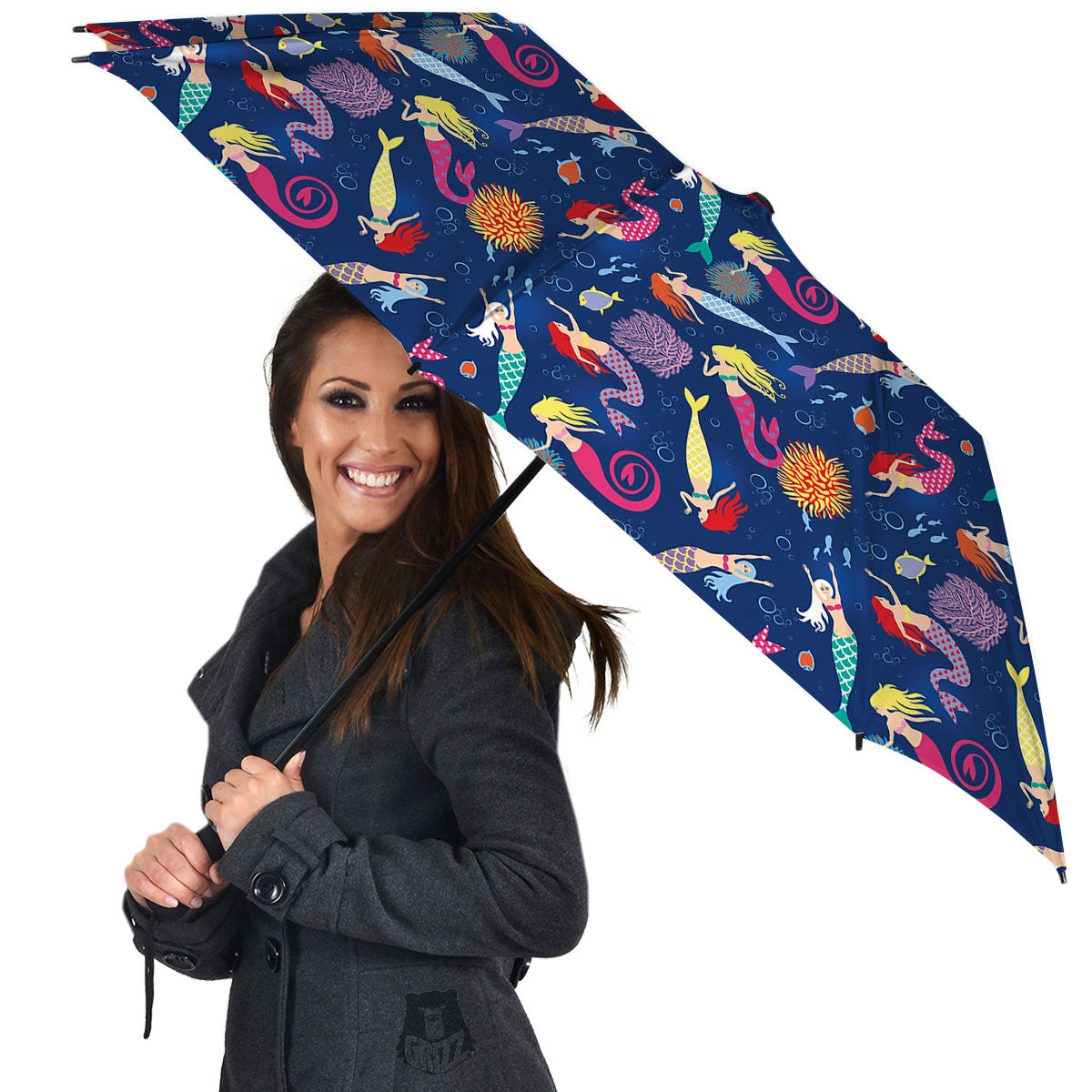 Girls Mermaid Print Pattern Umbrella-grizzshop