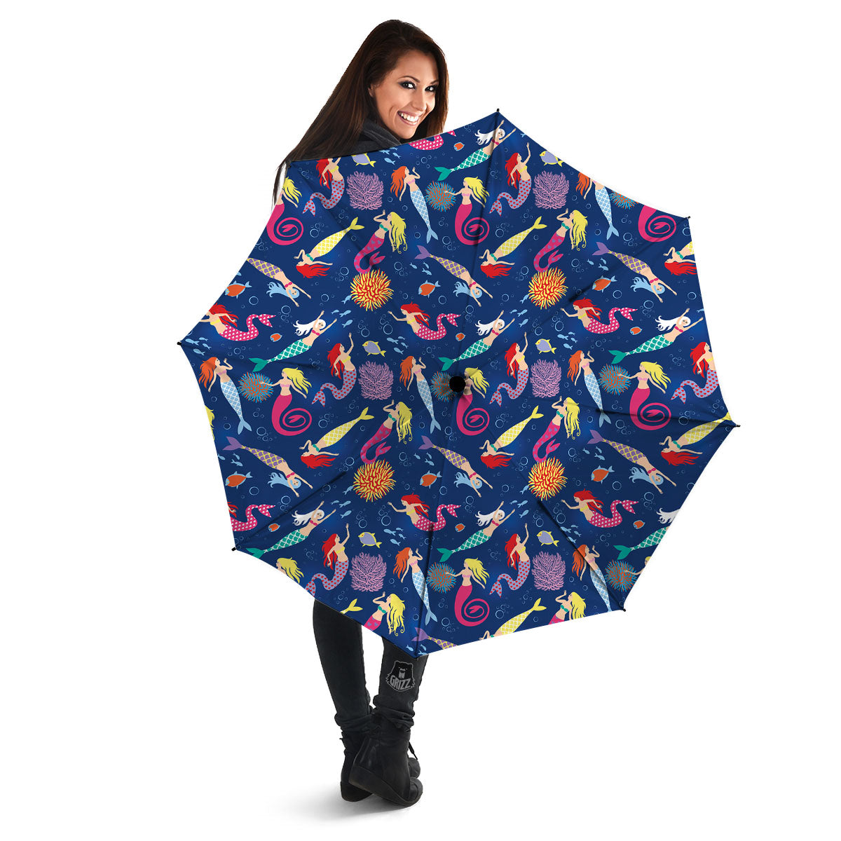 Girls Mermaid Print Pattern Umbrella-grizzshop