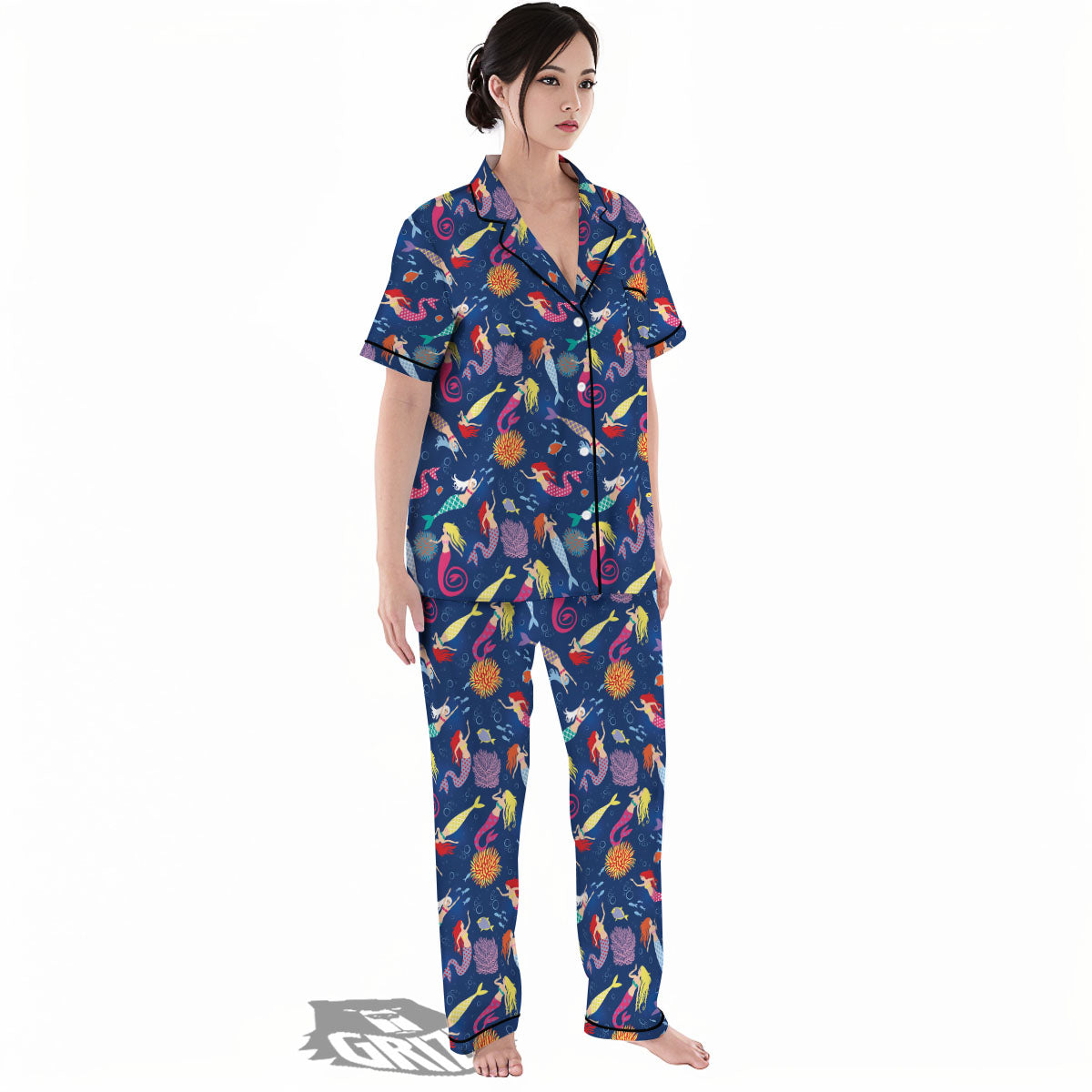 Girls Mermaid Print Pattern Women's Pajamas Set-grizzshop