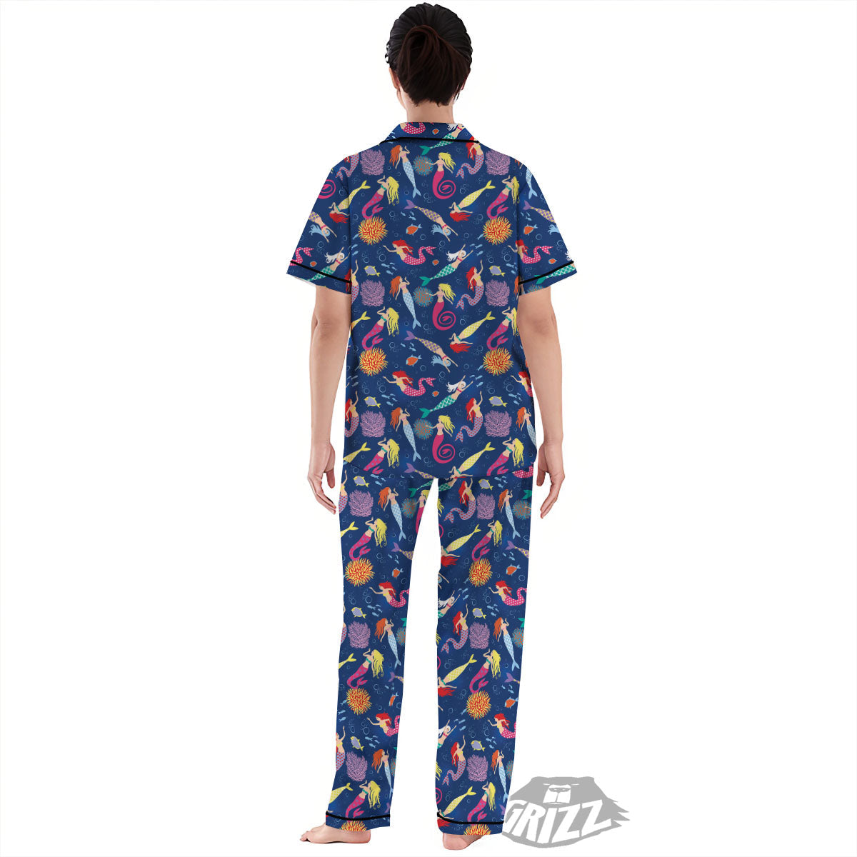 Girls Mermaid Print Pattern Women's Pajamas Set-grizzshop