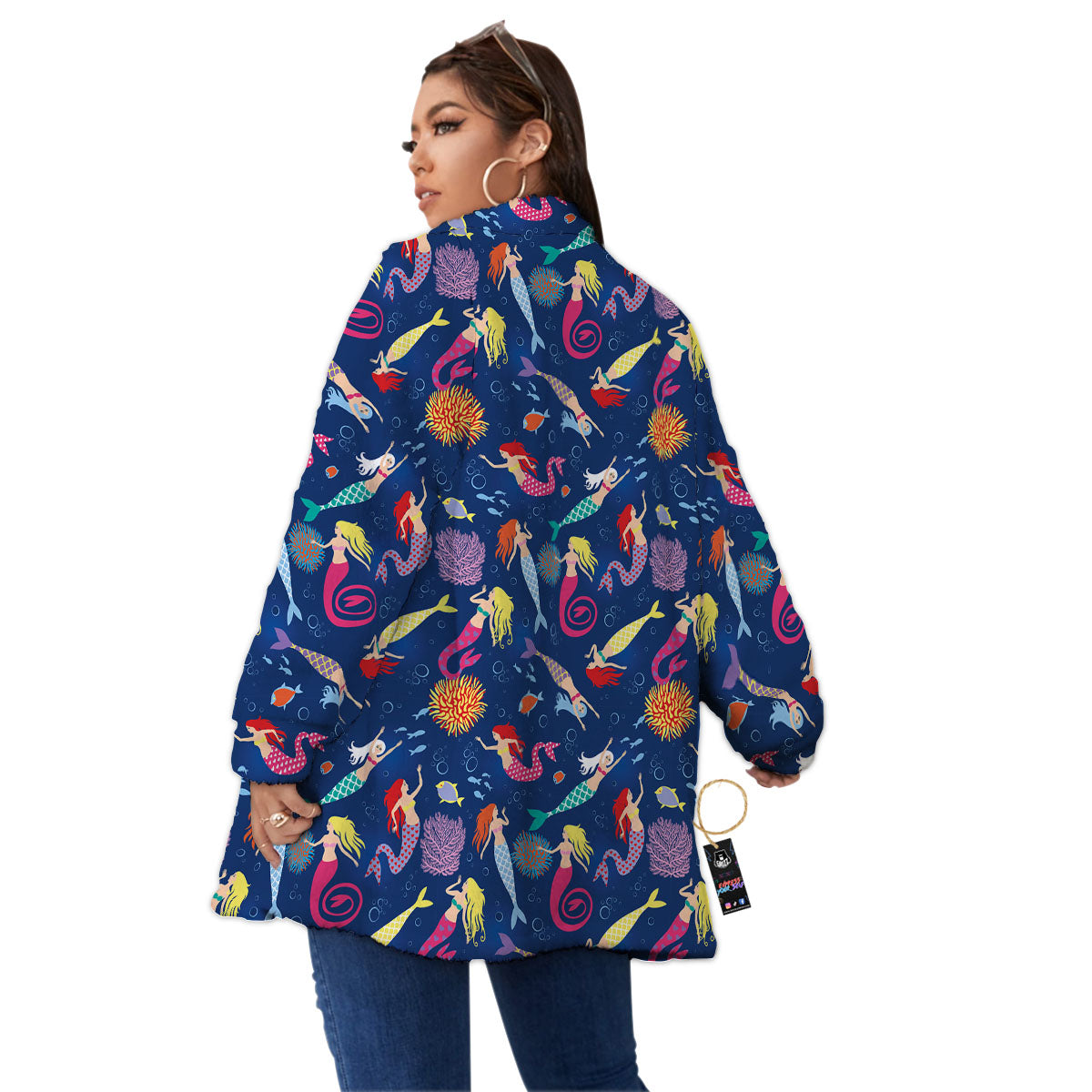 Girls Mermaid Print Pattern Women's Sherpa Jacket-grizzshop