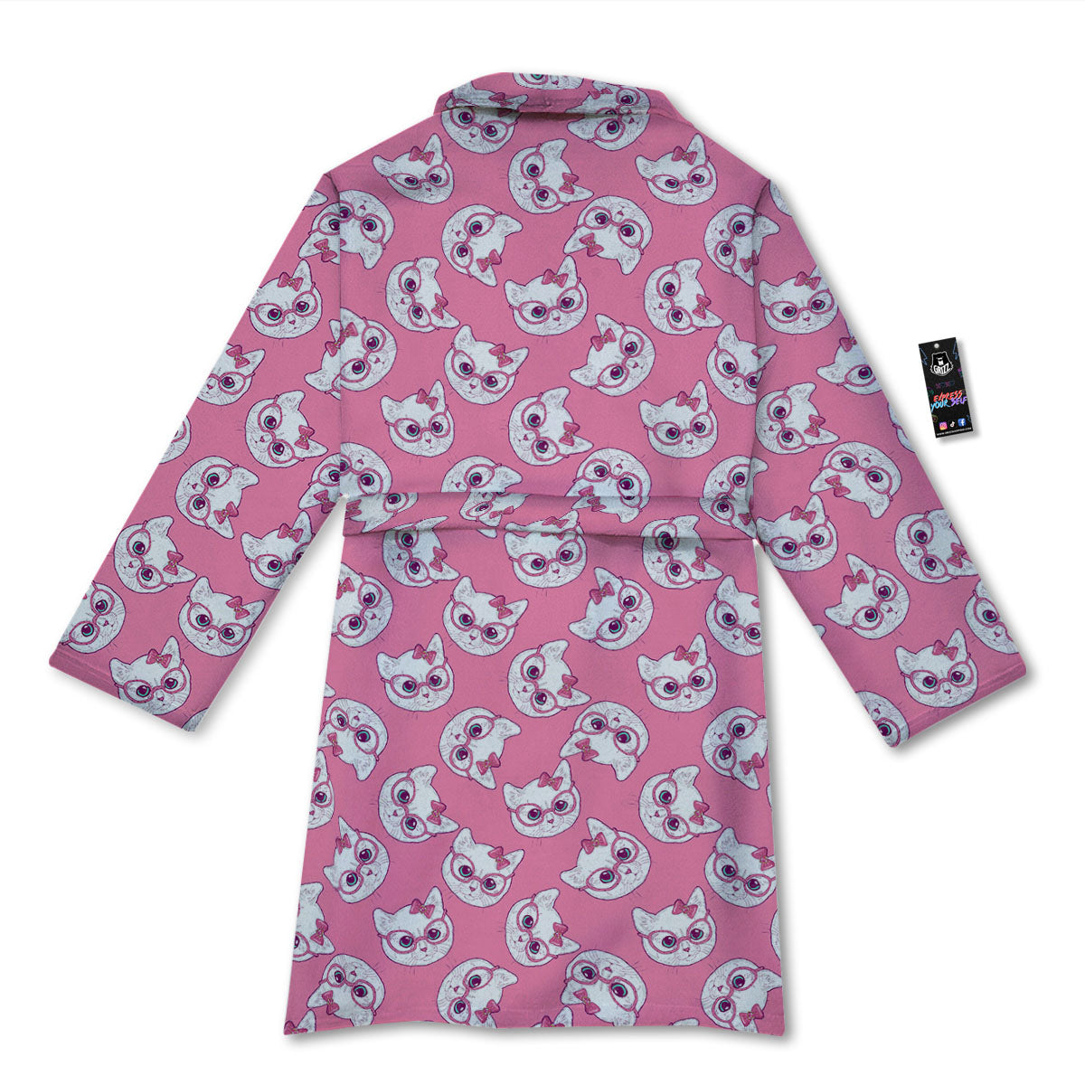 Girly Cat With Glasses Print Pattern Bathrobe-grizzshop